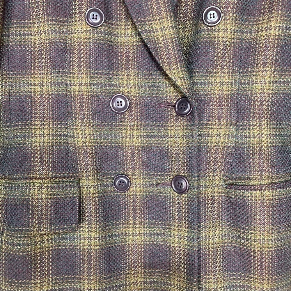 Vintage Oleg Cassini brown plum purple tan plaid double breasted blazer medium 8